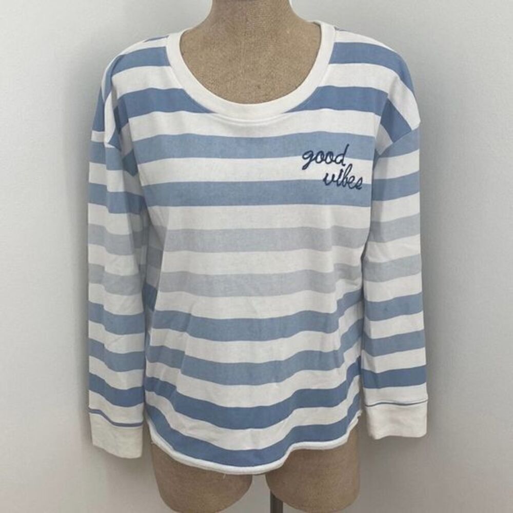 Doe Good Vibes Blue/White Striped Sweatshirt